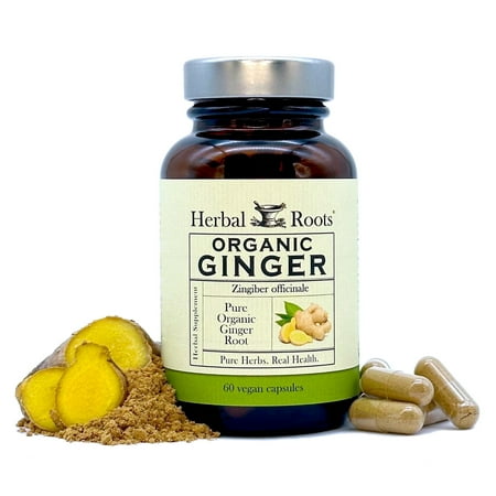 Herbal Roots Organic Pure Ginger Root Capsules, 1,200 mg, Digestive Aid and Immune Support