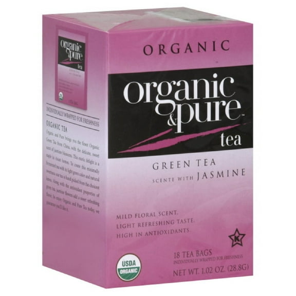 100 ORGANIC & PURE, TEA GREEN JASMN ORG, 18 BG, (Pack of 6)
