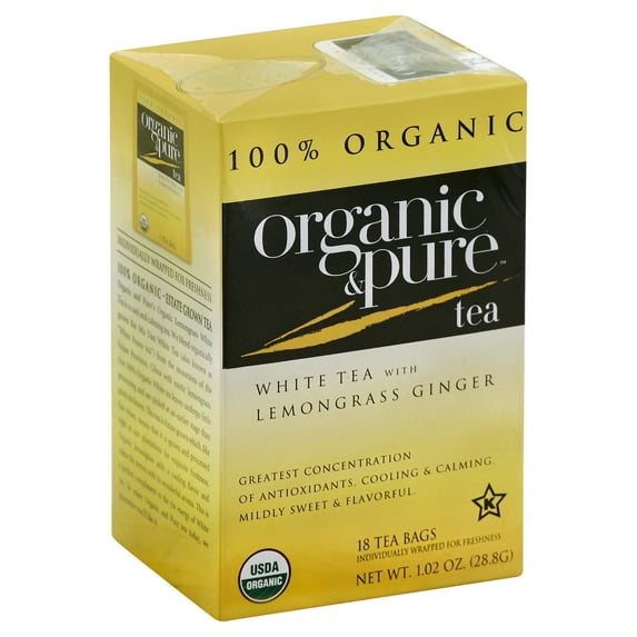Organic & Pure Tea White Lemongrass Ginger Organic 18 Bags (Pack Of 12)