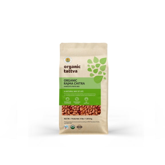 Organic Tattva Pinto Beans 4LB, Unpolished Rajma Chitra, Vegan, Kosher, No Additives, Gluten Free, USDA Certified