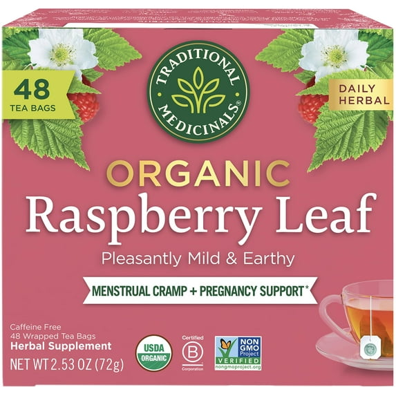 Organic Raspberry Leaf Herbal Tea, Eases Menstrual Cramps & Supports Healthy Pregnancy - 48 Tea Bags