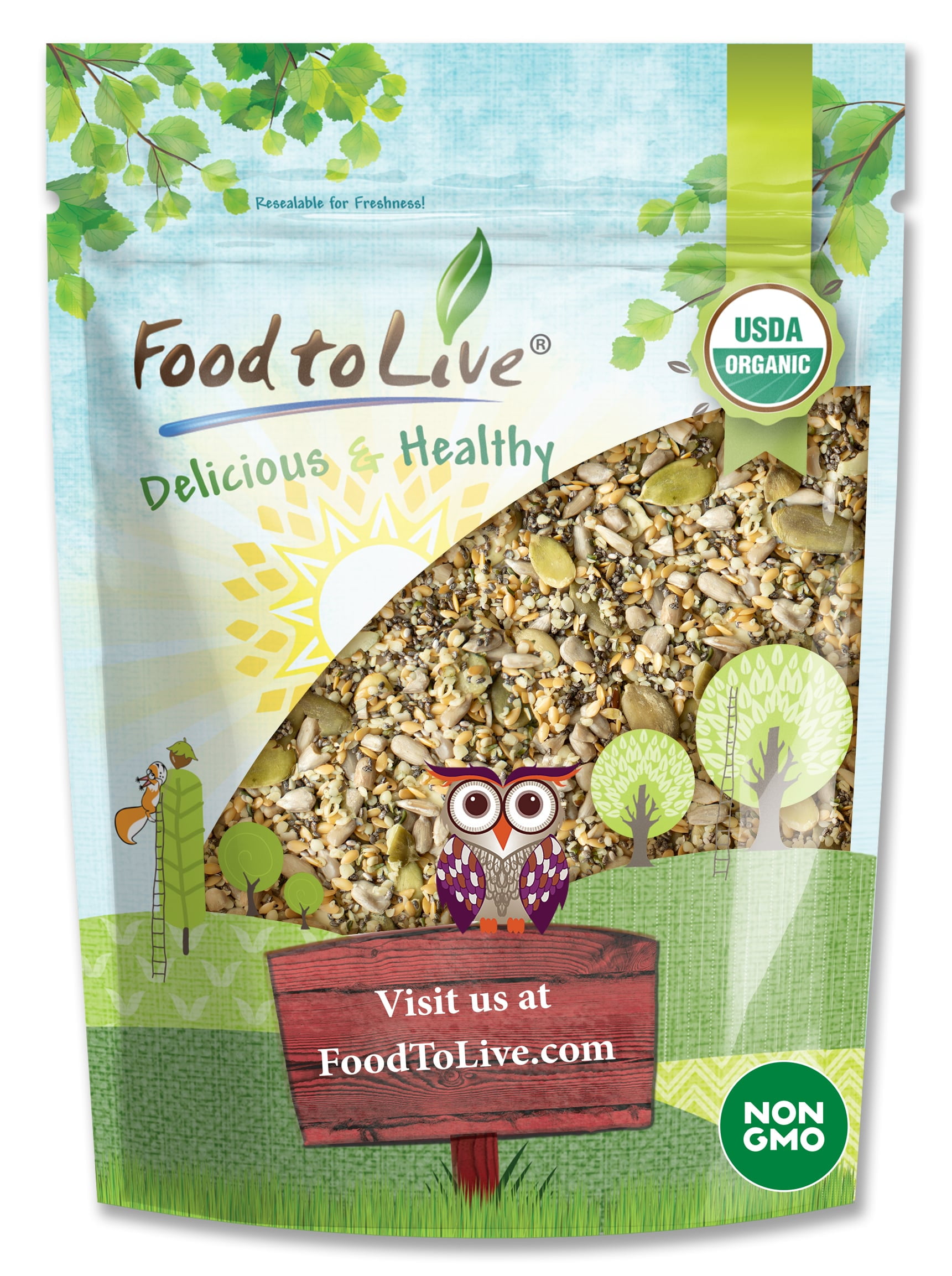 Organic Raw Superseed Mix with Chia, Flax, Hemp, Pumpkin, and Sunflower, 5 Pounds Non-GMO Five Whole Seeds Blend, Vegan, Kosher, Bulk. High in Omega-3, Omega-6, Fiber, Protein. Perfect Salad Topper