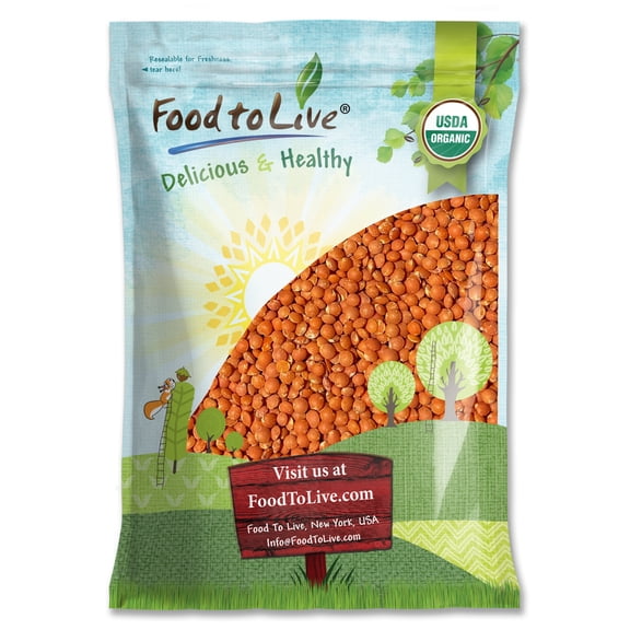 Organic Red Lentils (Football),10 Pounds Whole, Decorticated, Non-GMO,Kosher, Bulk by Food to Live