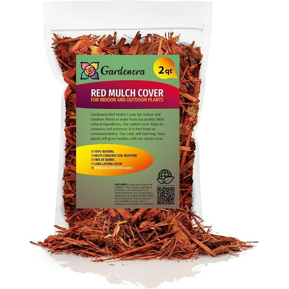 Organic Red Mulch by Gardenera - Boost Soil Health and Suppress Weeds for Thriving Plants - 2 QUARTS