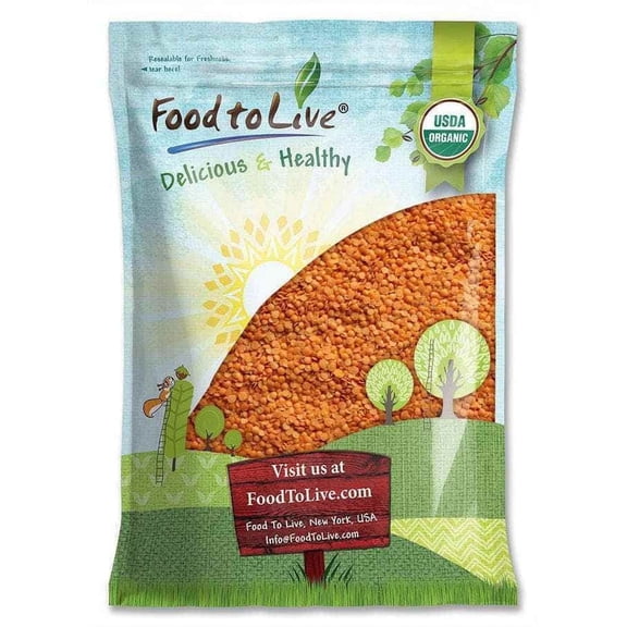 Organic Red Split Lentils, 10 Pounds - Non-GMO, Kosher, Raw, Vegan - by Food to Live