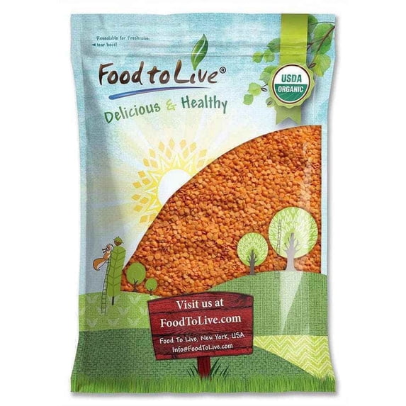 Organic Red Split Lentils, 15 Pounds - Non-GMO, Kosher, Raw, Vegan - by Food to Live