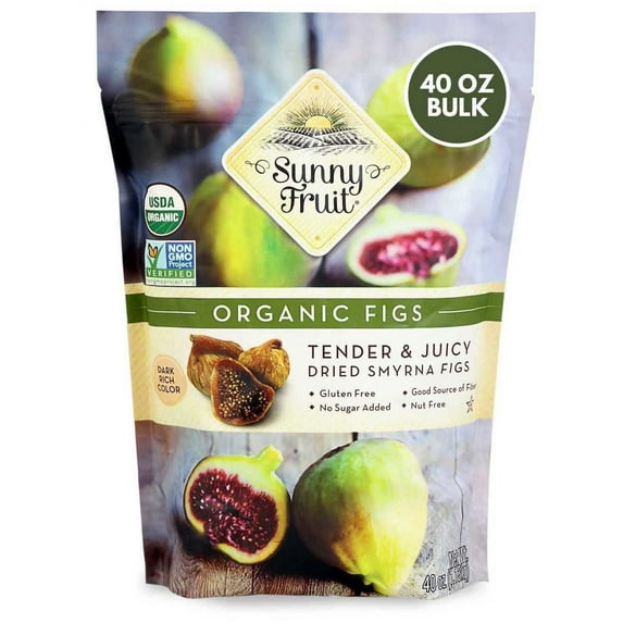 Organic Rehydrated Dried Smyrna Figs - Sunny Fruit 40oz Bulk Bag | Tender & Juicy - NO Added Sugars, Sulfurs or Preservatives | ALLERGEN-FRIENDLY, VEGAN, KOSHER & HALAL