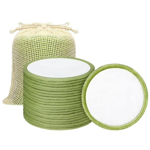 Organic Reusable Makeup Remover Pads, Washable Eco-Friendly Natural Bamboo Cotton Rounds for All Skin Types with-White + Green