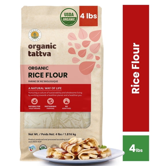 Organic Tattva White Rice Flour 4LB, Vegan, Kosher, No Additives, USDA Certified