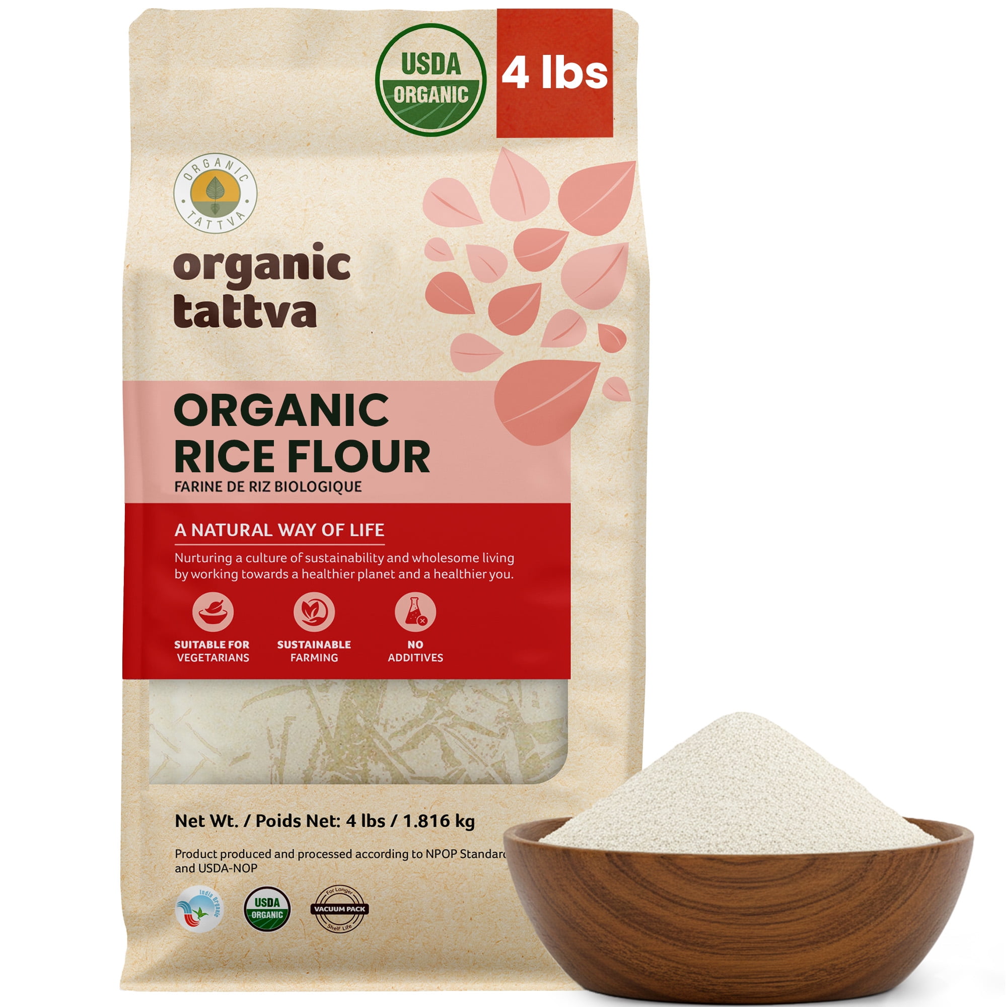 Organic Tattva White Rice Flour 4LB, Vegan, Kosher, No Additives ...