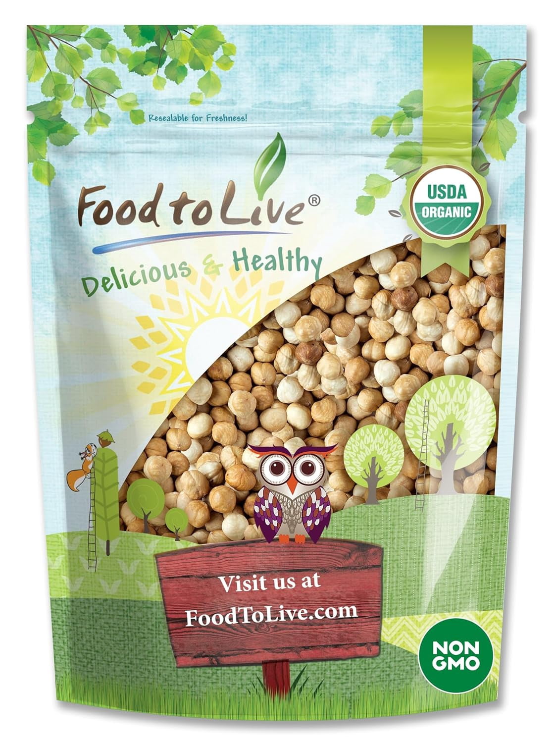 Organic Roasted Blanched Hazelnuts, 1 Pound - Non-GMO, Vegan, Kosher - by Food to Live