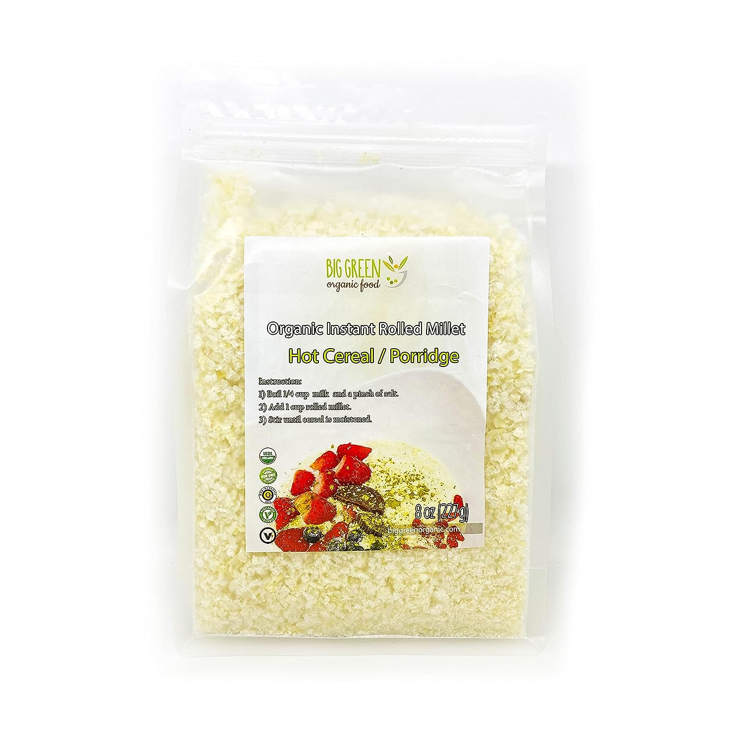Organic Rolled Millet, Breakfast Cereal, Cereal, Hot Cereal, Porridge, Single Ingredient, USDA