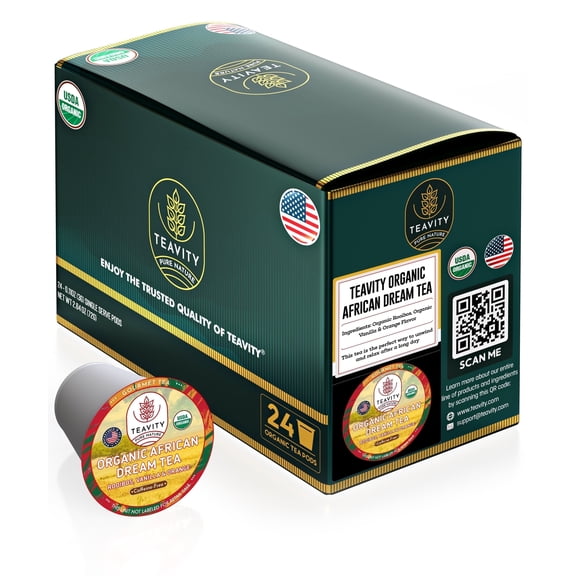 Organic Rooibos Tea Pods for Keurig Brewers - African Dream by Teavity - Decaffeinated, 24 Tea Pods
