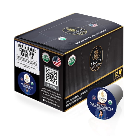 Organic Rooibos Tea Pods for Keurig Brewers by Teavity - Naturally Decaffeinated Cold Be Gone, 12 Tea Pods
