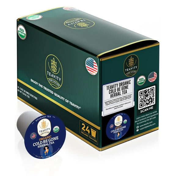 Organic Rooibos Tea Pods for Keurig Brewers by Teavity - Naturally Decaffeinated Cold Be Gone, 24 Tea Pods