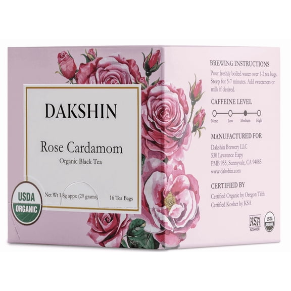 Dakshin Rose Cardamom Black Tea Ayurvedic Spiced Blend, 16 Bags