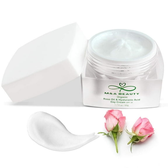 M&A Beauty Rose Oil Day Cream Hydrating Moisturizer SPF 30 with Hyaluronic Acid - 1.7 OZ