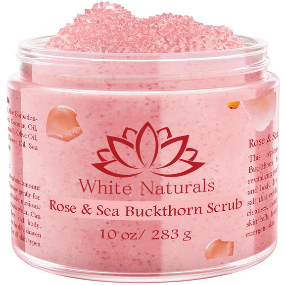 Organic Rose & Sea Buckthorn FACE & BODY SCRUB, Natural & Pure Exfoliating Scrub for Soft & Smooth Skin, Infused With Essential Oils, Moisturizer for Women & Men, Removes Blackheads, Acne & Dead Skin