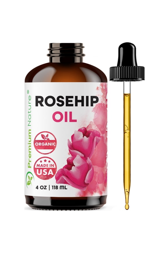 Organic Rosehip Seed EssentialOil - 4 oz Pure Cold Pressed Unrefined Rose Hip Serum for Face Hair Nails 100% Natural Skin Care MoisturizerScar Removal & Facial Acne Treatment