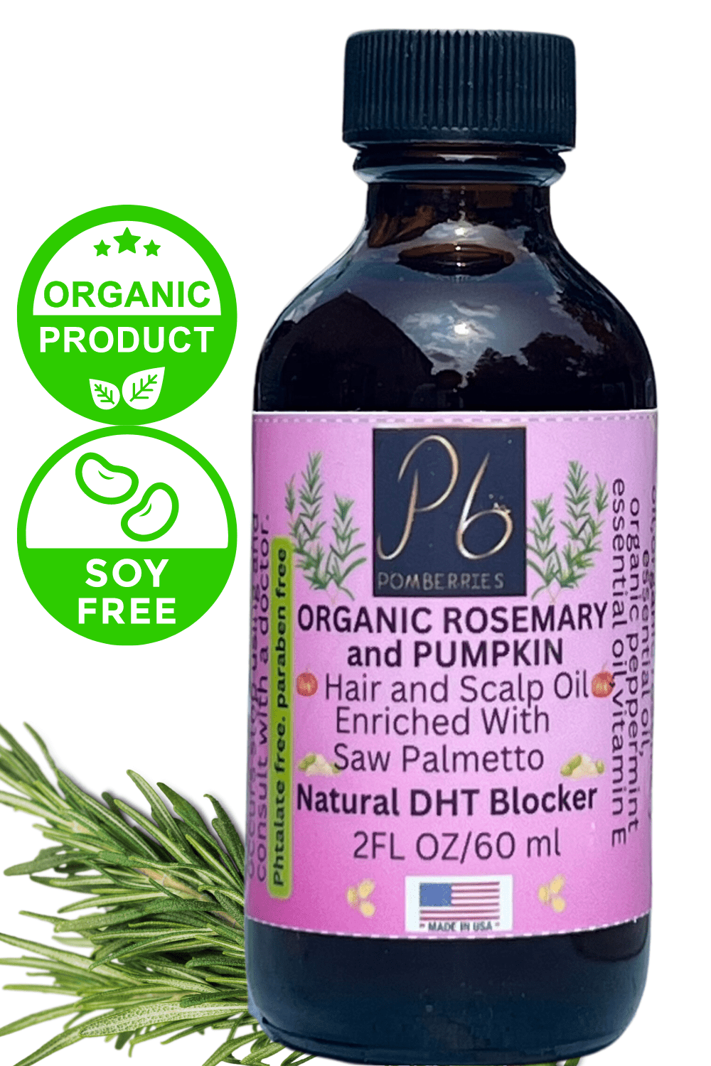 Organic Rosemary Essential Hair Oil for Growth & Repair with Peppermint