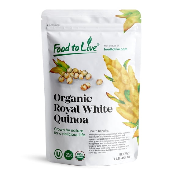 Organic Royal White Quinoa, 1 Pound  Non-GMO, Kosher, Raw, Vegan  by Food to Live