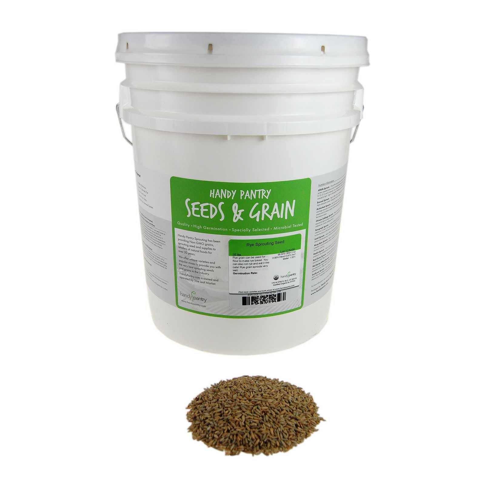 Organic Rye Grain Seeds - 35 Lb Re-Sealable Bucket - Rye Seed / Grains for Flour, Bread, Sprouting, Rye Grass & More