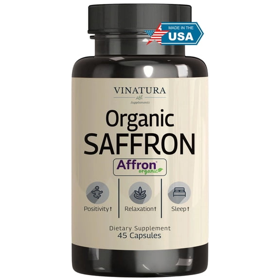 Vinatura Organic Saffron Supplement, 28mg - Pure Affron Saffron Extract Capsules, 45 Veggie Capsules