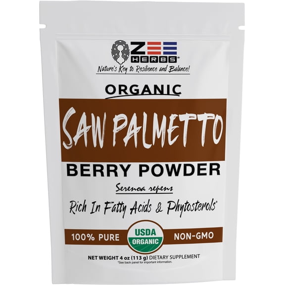 Organic Saw Palmetto Berry Powder | 4 oz | 100% Pure USDA Organic | Non-GMO | Dietary Supplement | Rich in Fatty Acids & Phytosterols