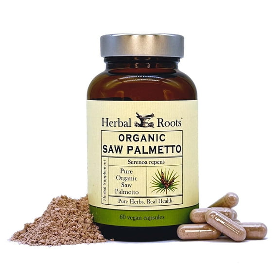 Organic Saw Palmetto by Herbal Roots | 1,000mg | Supports Mens Prostate Health | One Size, Natural