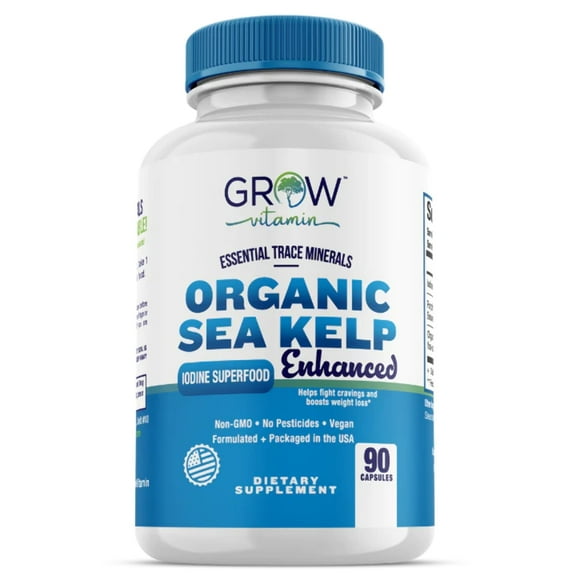 Organic Sea Kelp (Icelandic) Enhanced - Pure Healthy Thyroid Support Natural Iodine Supplement w/Organic Sea Kelp, Blue-Green Algae Red Algae - Immune System Metabolism Support - 90 Capsules