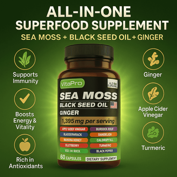 VitaPro Organic Sea Moss Capsules for Immune Support, 60 Count