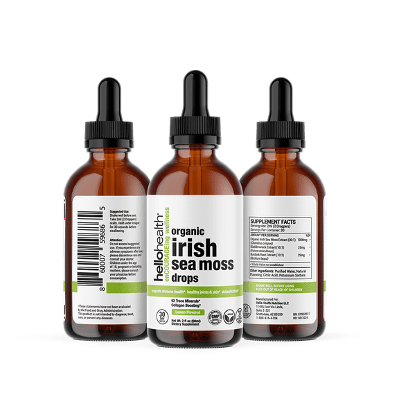 Organic Sea Moss Drops with organic bladderwrack and burdock from Hello Health