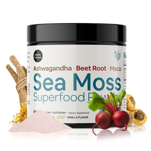 Organic Sea Moss Superfood Powder with Ashwagandha, Beet Root Maca