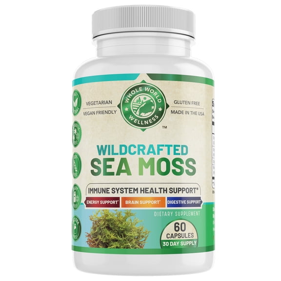 Organic Sea Moss Supplement with Bladderwrack and Burdock Root for Immune Support 60 Capsules