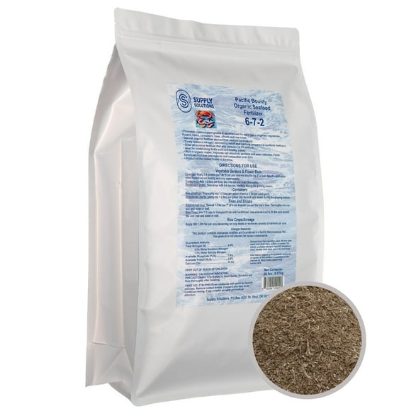 Organic Seafood Fertilizer 6-7-2 | 14.5% Calcium | All-Natural Fish & Shellfish-Based Garden Fertilizer | Boosts Growth, Improves Soil, and Prevents Blossom End Rot (20lbs)