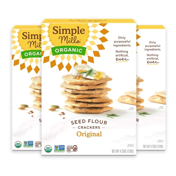 Organic Seed Crackers Original Gluten Free Flax Sunflower Seeds Corn Low-Calorie Snacks Plant Bas...