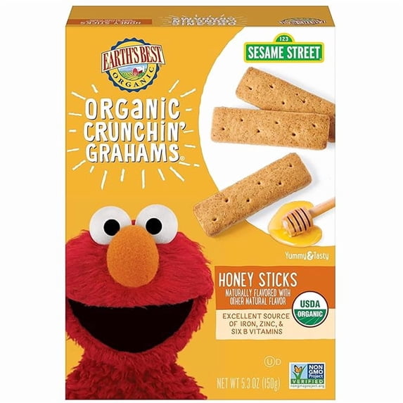 Organic Sesame Street Toddler Crunchin' Grahams, Honey Sticks, 5.3 oz. Box