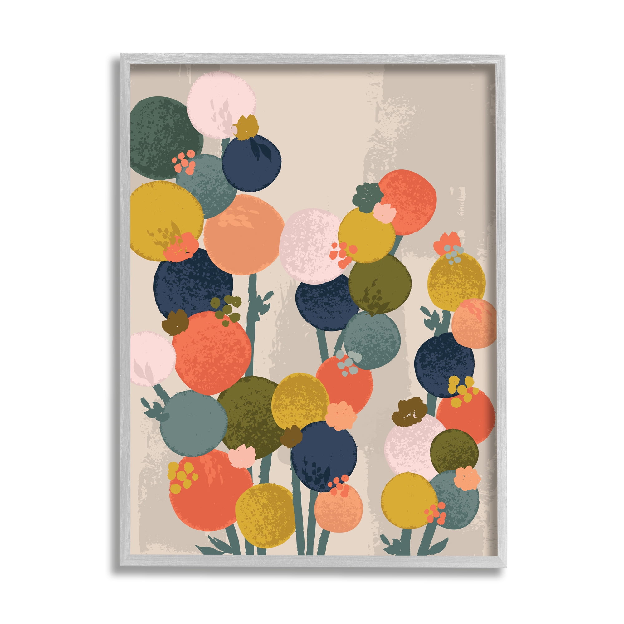 Organic Shape Flowers Circular Distressed Pattern 11 in x 14 in Framed Painting Art Prints, by Stupell Home Décor