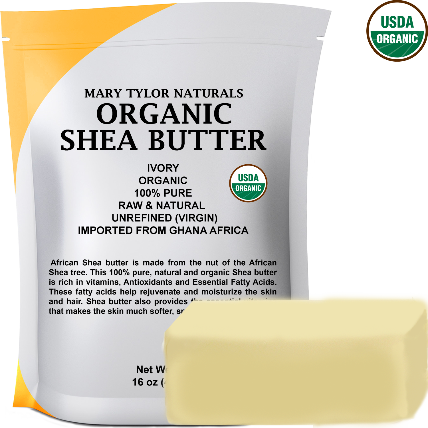 Organic Shea Butter 1 lb (16 Oz) Raw Unrefined Ivory Grade A. Amazing Skin Nourishment, Great For DIY Body Butters Lip Balms Lotions Acne Eczema & Stretch Marks By Mary Tyler Naturals - image 1 of 5