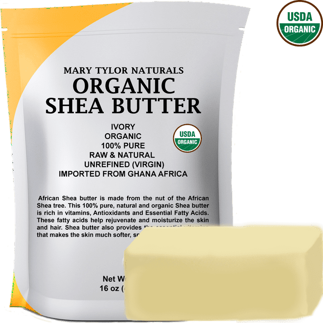 Organic Shea Butter 1 lb (16 Oz) Raw Unrefined Ivory Grade A. Amazing Skin Nourishment, Great For DIY Body Butters Lip Balms Lotions Acne Eczema & Stretch Marks By Mary Tyler Naturals