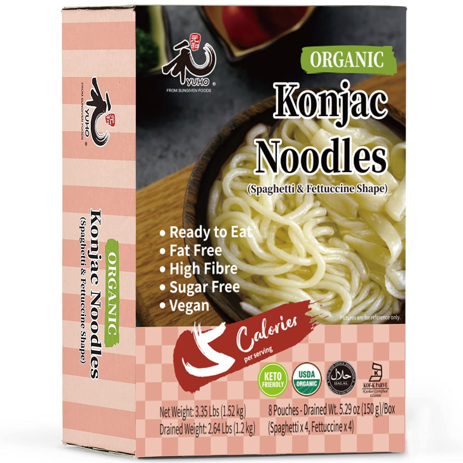 Organic Shirataki Konjac Pasta Variety 8 Pack Inside, Fat Free, Keto
