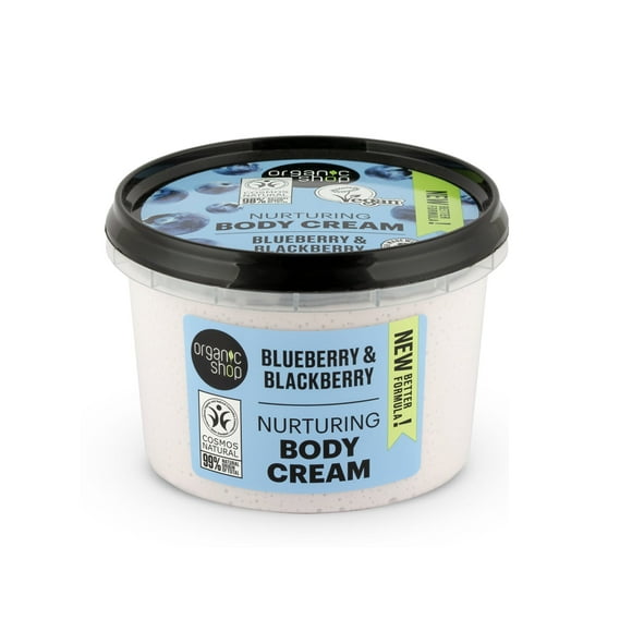 Organic Shop Blueberry & Blackberry Nurturing Body Cream, 100% Vegan & Organic, Daily Nourishing & Moisturizer, Body, Face, Hand & Foot Natural Lotion, Intensive Care & Skin Hydration. 250ml