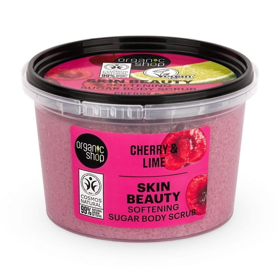 Organic Shop Cherry & Sugar Softening & Exfoliating Body Scrub, 100% Vegan & Organic, Daily Exfoliant, Detox & Moisturizer, Body, Face, Hand & Foot, Intensive Care & Skin Toning. 250ml.