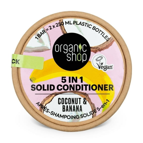 Organic Shop Solid Conditioner Bar - Coconut & Banana 5 in 1, Soft, Healthy & Radiant Hair - 100% Vegan & Organic, Paraben Free & 0% Preservatives, Eco Friendly & Cruelty Free.