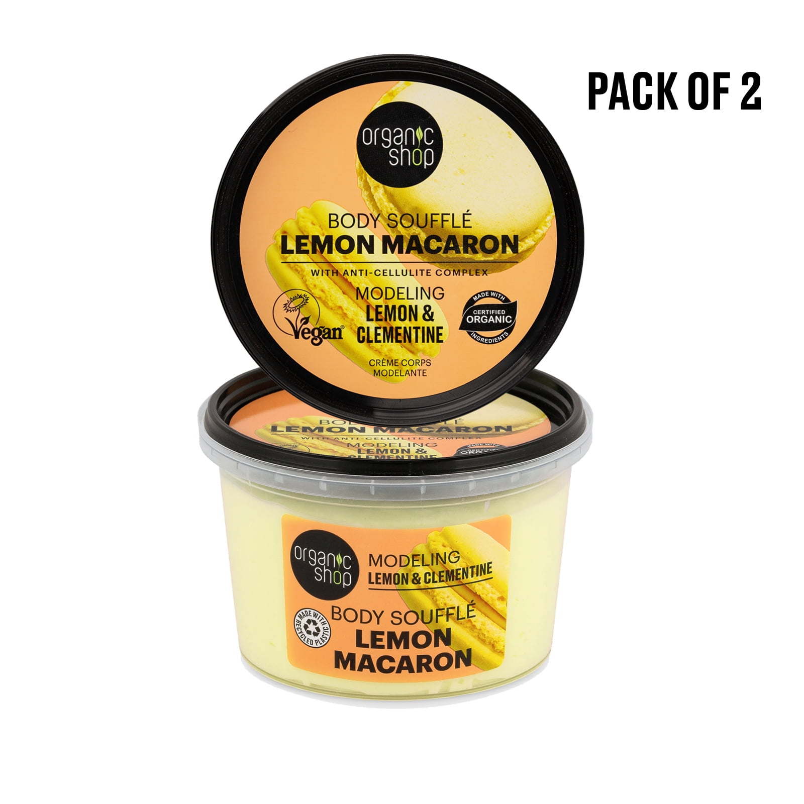 Organic Shop Lemon & Clementine Modeling & Hydrating Body Cream, 100% Vegan & Organic, Daily Moisturizer & Nourishing, Face, Hand & Foot Natural Lotion, Intensive Care & Skin Toning. 250ml. Pack of 2