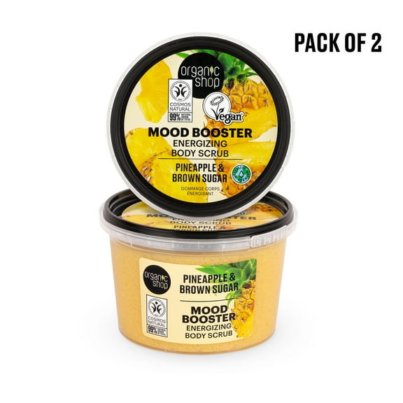 Organic Shop Pineapple & Brown Sugar Energizing & Exfoliating Body Scrub, 100% Vegan & Organic, Daily Exfoliant, Detox & Moisturizer, Body, Face, Hand & Foot, Skin Toning. 250ml. Pack of 2