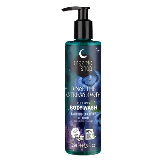 Organic Shop Relaxing Body Wash with Organic Lavender, Blueberry & Melatonin, Natural Vegan Shower Gel, Paraben Free, Silicone Free, Gentle Moisturizing Bodywash for Women & Men, Made in Europe