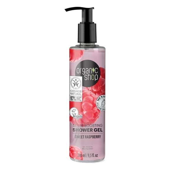 Organic Shop Sweet Raspberry Body Wash, Skin Hydrating Shower Gel, 100% Vegan & Organic, Deep Moisturizing Skin Cleanser, Nourishing Body Wash. 9.5 Fl Oz