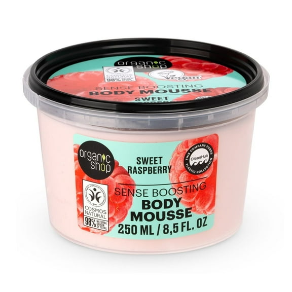 Organic Shop Sweet Raspberry Sense Boosting Body Cream, 100% Vegan & Organic, Daily Moisturizer & Deep Nourishing Body Mousse, Hydrating Natural Lotion, Intensive Care & Skin Toning. 250ml