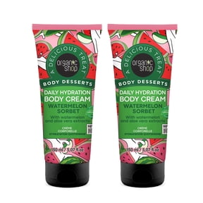 Organic Shop Watermelon & Aloe Vera Extract Deep Hydration Body Cream, 100% Vegan & Organic, Daily Moisturizer, Body, Face, Hand & Foot Natural Lotion, Intensive Care & Skin Hydration. Pack of 2